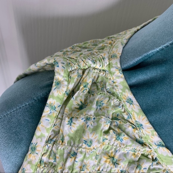 Krazy Kat Shirt Small Crop Shirred Green Floral Cotton Retro Summer - Picture 4 of 12